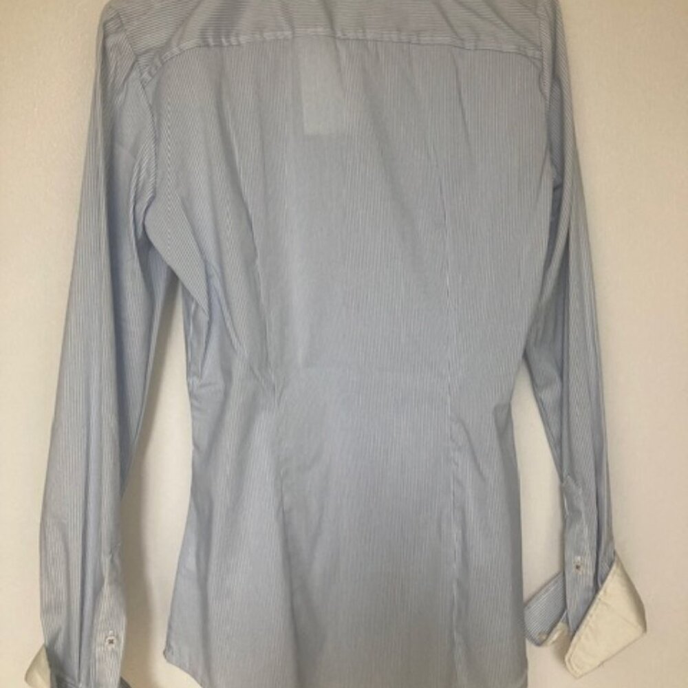 Womens NWT H&M blue white pinstripe LS button down 4/34 - Picture 2 of 3